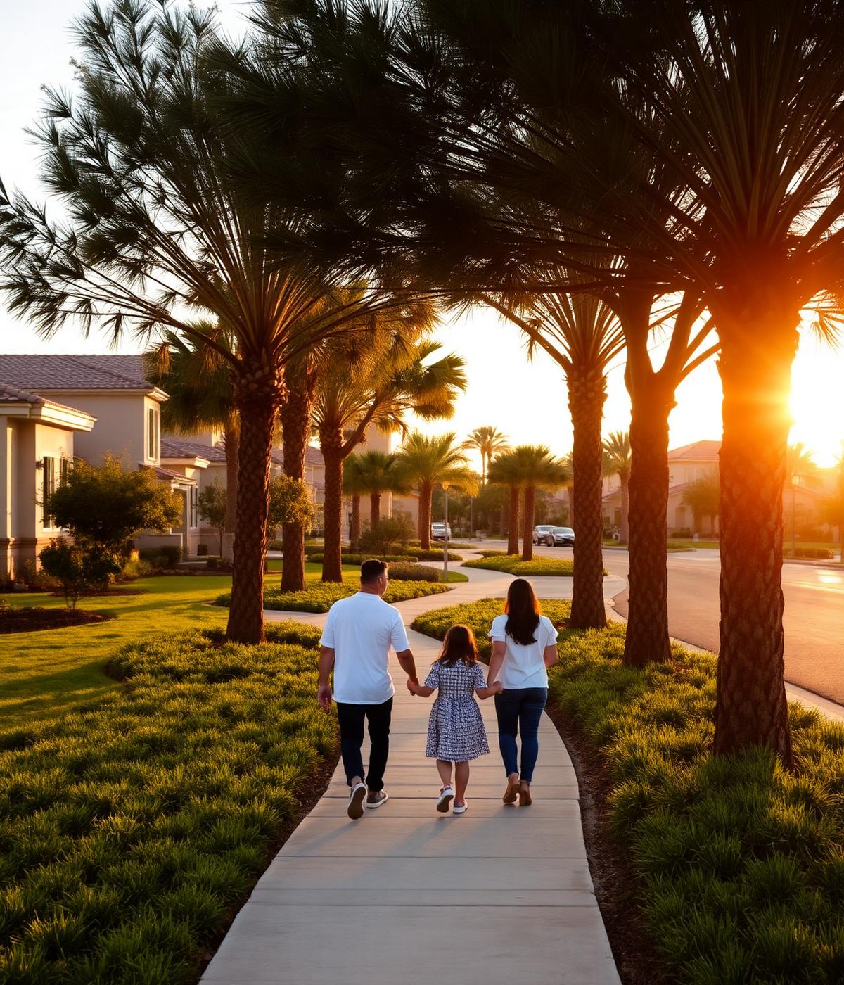 Familia caminando por los senderos de la comunidad